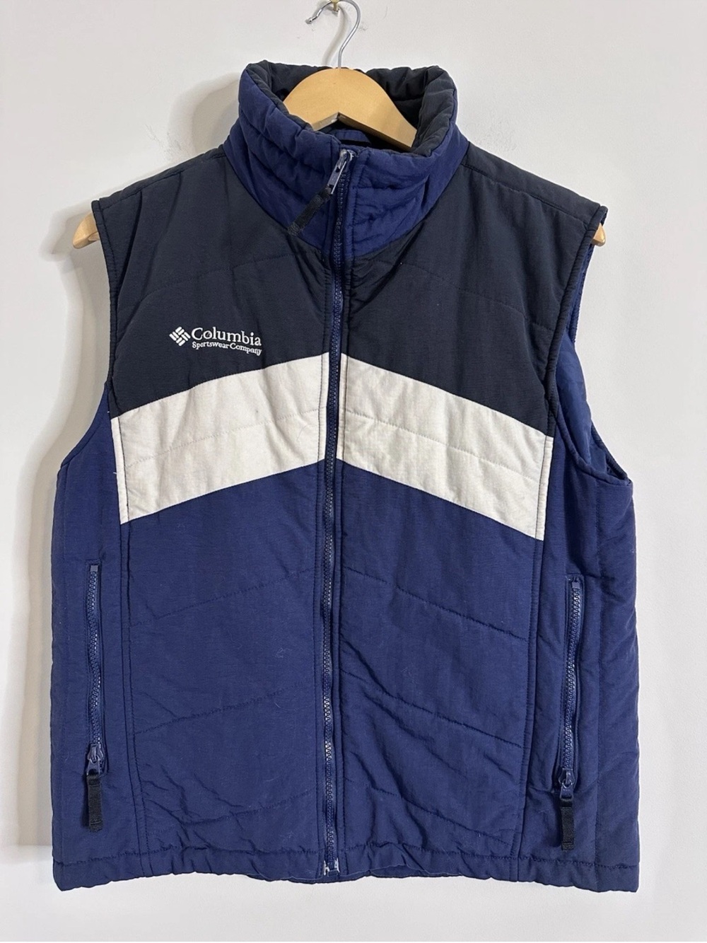 Vintage Columbia Blue and White Quilted Puffer Vest